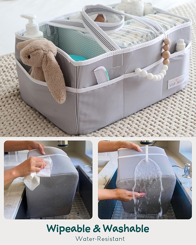 Lily Miles Baby Diaper Caddy - Large Organizer Tote Bag for Newborn essentials Boy or Girl - Baby Shower Basket - Nursery Must Haves - Registry Favorites - Newborn Caddie Car Travel