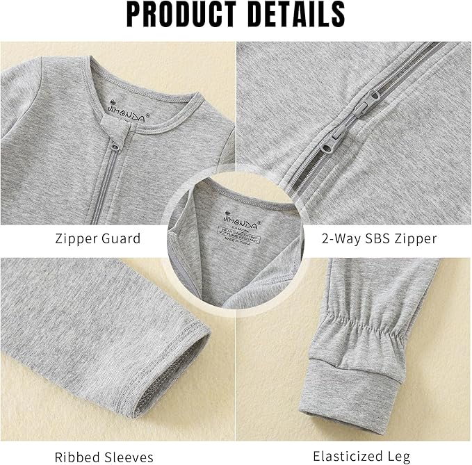 Jimonda Baby Sleeper Rompers,Unisex Boys Girls Zip-Front Pajamas One-Piece Footless Outfit 0-24 Months (Pack of 2