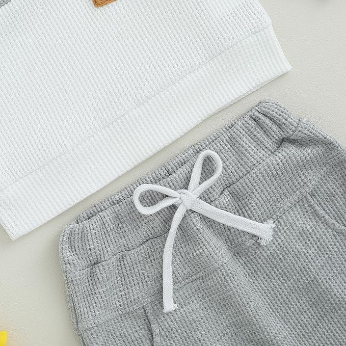 Toddler Baby Boy Fall Clothes Waffle Contrast Color Sweatshirt Pants Sets Infant Winter Outfits 6 12 18 24 Months