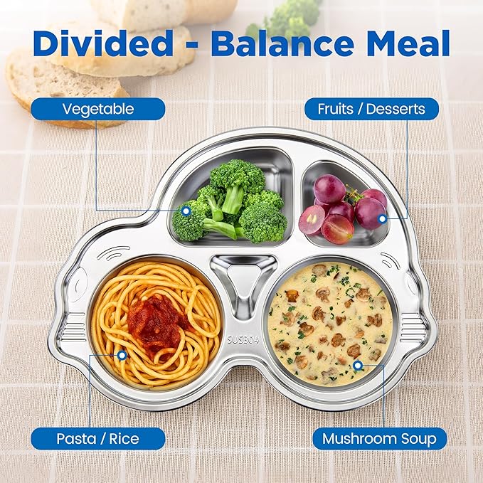 Stainless Steel Baby Suction Plates: Divided Plates Designed for Babies and Toddlers, Made of 100% Food-Grade Materials Ideal for Baby-Led Weaning BPA-Free Toddler Feeding Dishwasher Safe PINK