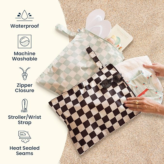Tiny Twinkle Wet Dry Bag – 2 Pack Reusable Waterproof & Mess Proof Wet Bags for Swimsuits & Travel, Baby Towels & Beach Essentials,a Diaper Bag Must-Have(Boho Rainbow)