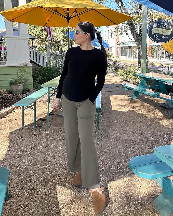 G4Free Maternity Pants Over The Belly Yoga Dress Work Pregnancy Pants Stretchy Lounge Wide Leg Trousers with Pockets