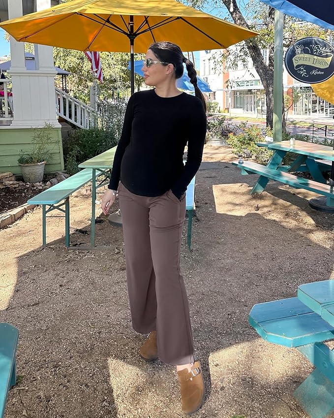 G4Free Maternity Pants Over The Belly Yoga Dress Work Pregnancy Pants Stretchy Lounge Wide Leg Trousers with Pockets