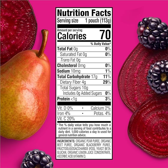 Happy Tot Organics Stage 4 Baby Food Pouches, Gluten Free, Vegan Snack, Super Bellies, Fruit & Veggie Puree, Pears, Beets & Blackberries 4 Ounce (Pack of 16)