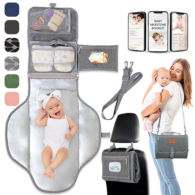 Portable Changing Pad for Baby – Soft, Comfortable Portable Diaper Changing Pad with Wipes Pockets, Waterproof and Easy to Clean – Baby Registry Search, new born baby essentials must haves, baby stuff