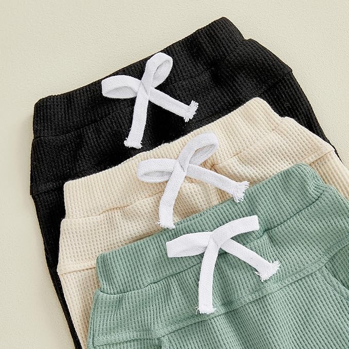 Sejardin Toddler Baby Boy Girl Pants 3 Pack Solid Color Elastic Waist Jogger Sweatpants Newborn Infant Casual Bottoms