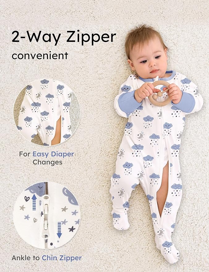 Yoofoss Baby Pajamas 100% Cotton Baby Sleepers for Newborn 0-3 3-6 6-9 Months Boys Girl Clothes 3pcs Footed PJs