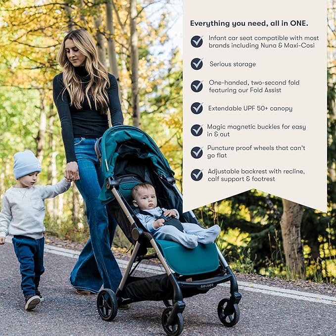 Colugo The One Stroller - Lightweight Easy Fold Compact Toddler and Baby Stroller for Travel, Large Storage Basket, One Hand Fold, Includes Raincover, Bumper Bar, Cupholder (Black)