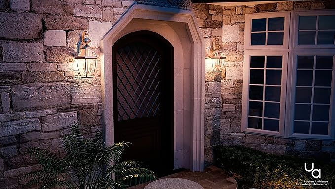 Urban Ambiance Luxury Colonial Outdoor Wall Light, Large Size: 20" H x 10.5" W, with Tudor Style Elements, Versatile Design, Classy Aged Silver Finish and Beveled Glass, UQL1145