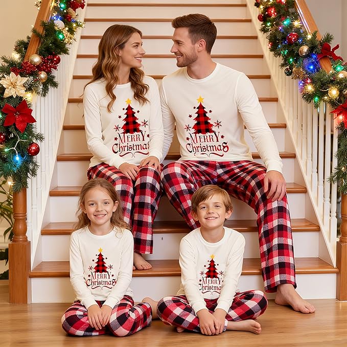 Awoscut Christmas Family Matching Pajamas Christmas Pjs Holiday Nightwear Sleepwear Sets Long Sleeve Pjs
