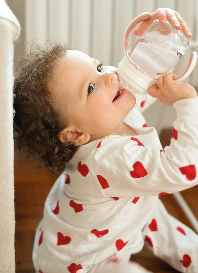 BEABA 2-in-1 Baby Bottle to Transition Sippy Cup, No Spill Sippy Cup, Includes Removable Handles, Silicone Baby Bottle Nipple and Soft Spout, 7 oz (Rose)