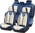 FLORICH Seat Covers for Cars, Seat Covers Full Set 5 Seats, Waterproof Leather Car Seat Covers, Front and Rear Seat Covers, Universal Seat Protector Accessories for Most Vehicles-Blue&White