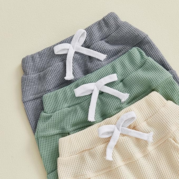 Sejardin Toddler Baby Boy Girl Pants 3 Pack Solid Color Elastic Waist Jogger Sweatpants Newborn Infant Casual Bottoms