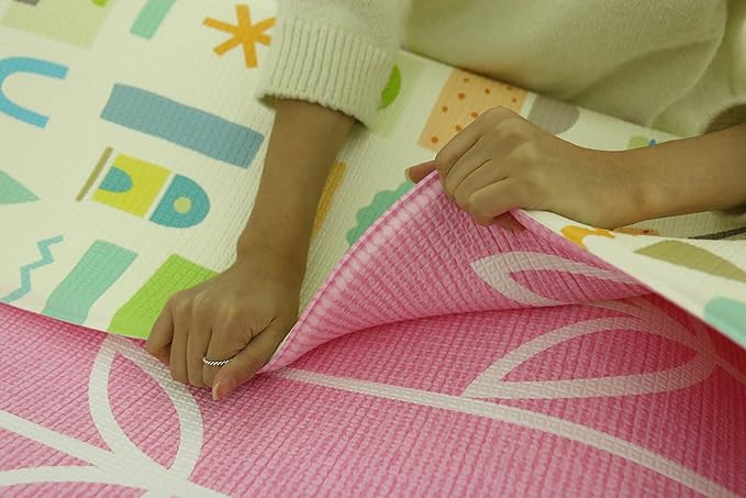Baby Care Play Mat (Large, Sea Petals - Pink) 82'' x 55'' Original One-Piece Reversible Rollable Waterproof Play Mat for Infants, Babies, Toddler, and Kids