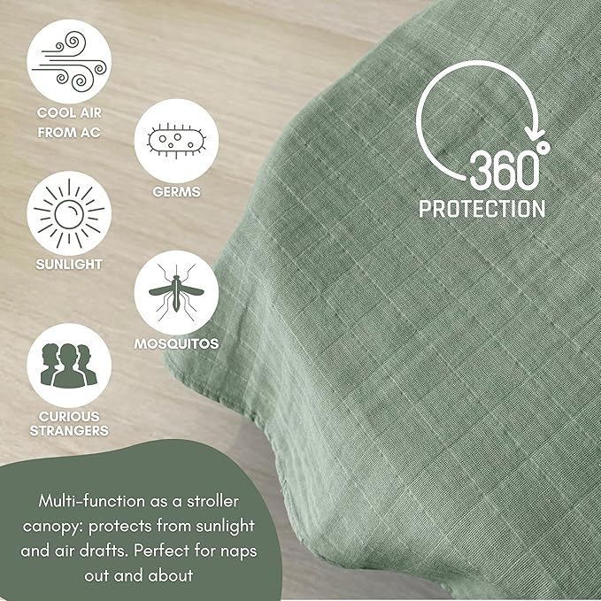 MOZAH 100% Organic Cotton Muslin Nursing Cover for Baby Breastfeeding, Breathable 100% Cotton Breastfeeding Cover with Rigid Hoop for Mother Nursing Apron, Multi-use Carseat Canopy (Roman Green)