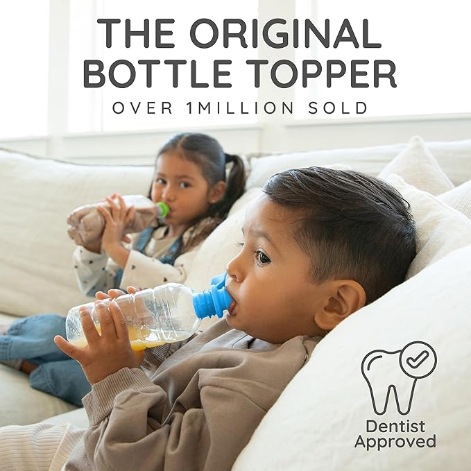 Original Water Bottle Topper for Toddlers – 100% Silicone Sippy Top Spout with Protective Cap makes the Bottle Top a Spill Proof Lid for Kids and Adults - 4 Pack - Original