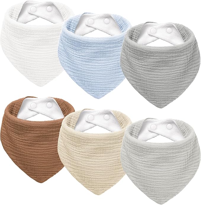 Susurration Muslin Baby Drool Bibs 6Pack Soft Triangular Adjustable Baby Bandana Bibs for Unisex Baby Girls & Boys