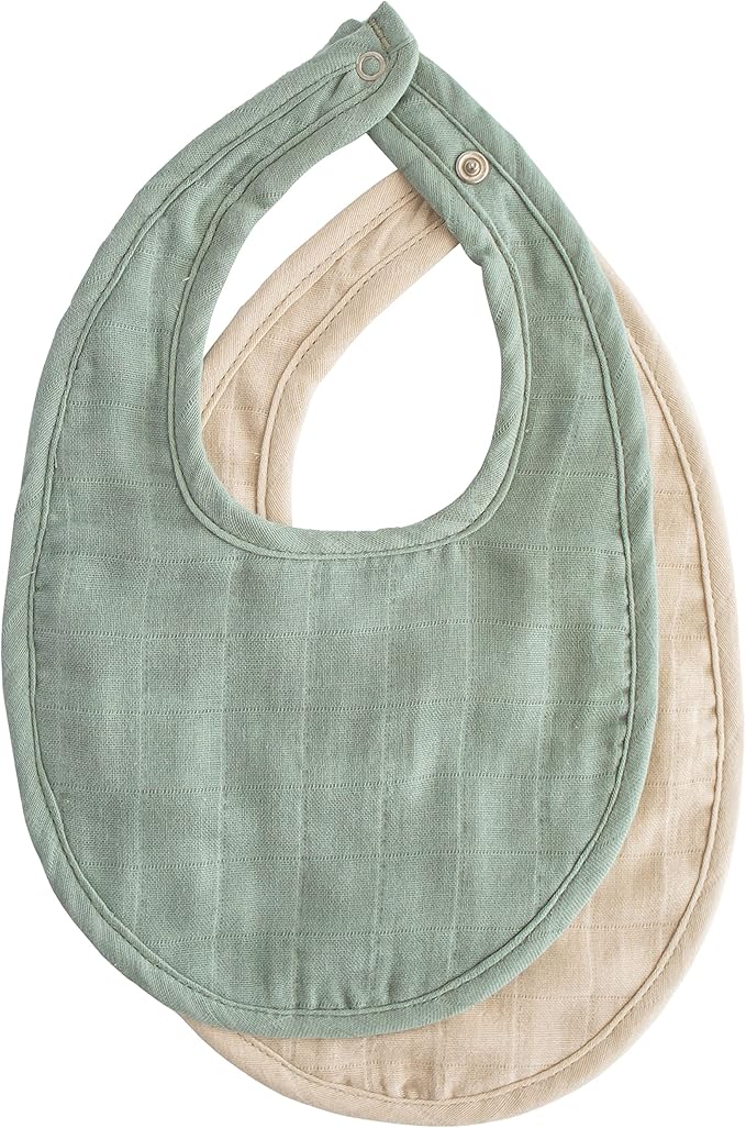 mushie Muslin Baby Bib | Soft Cotton for Infant Drips, Drools & Feedings | Adjustable Fit | 2 Pack