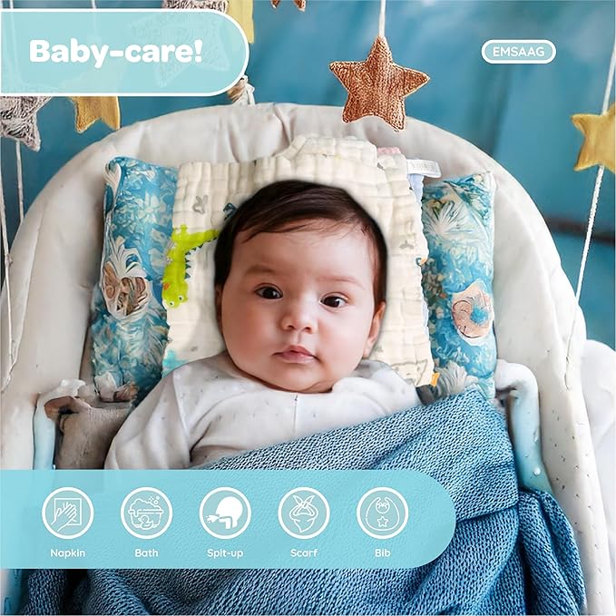 Muslin Baby Washcloths Pack of 7-Gift Boxed Mixed Patten, Absorbent Baby Bath and Face Towels,100% Cotton Baby Wipes Newborn,Burp Cloths,Feeding Towels for Babies and Infants,Reusable-10x10