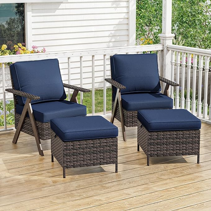 Outdoor Patio Wicker Chair Set of 2, Bistro Chair Set Patio Conversation Sets for Garden Lawn & Poolside