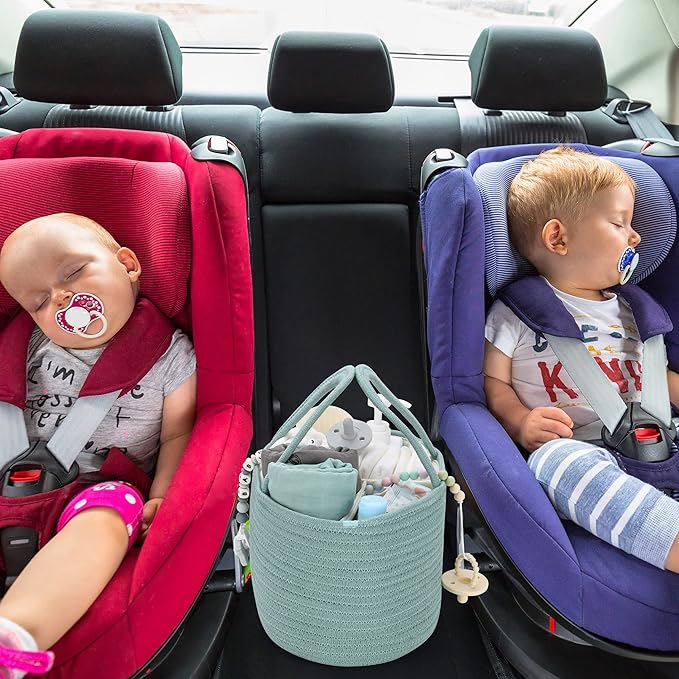 Diaper Caddy Organizer for Baby Cotton Rope Nursery Storage Bin Basket Portable Holder Tote Bag for Changing Table Car Travel Baby Shower Gifts Newborn Essentials Registry Must Haves Light Green