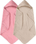 Yoofoss Hooded Baby Towels for Newborn 2 Pack 100% Muslin Organic Cotton Baby Bath Towel with Hood for Babies, Infant, Toddler and Kids, 32x32Inch, Soft and Absorbent Newborn Essential,Bge& Bean Paste