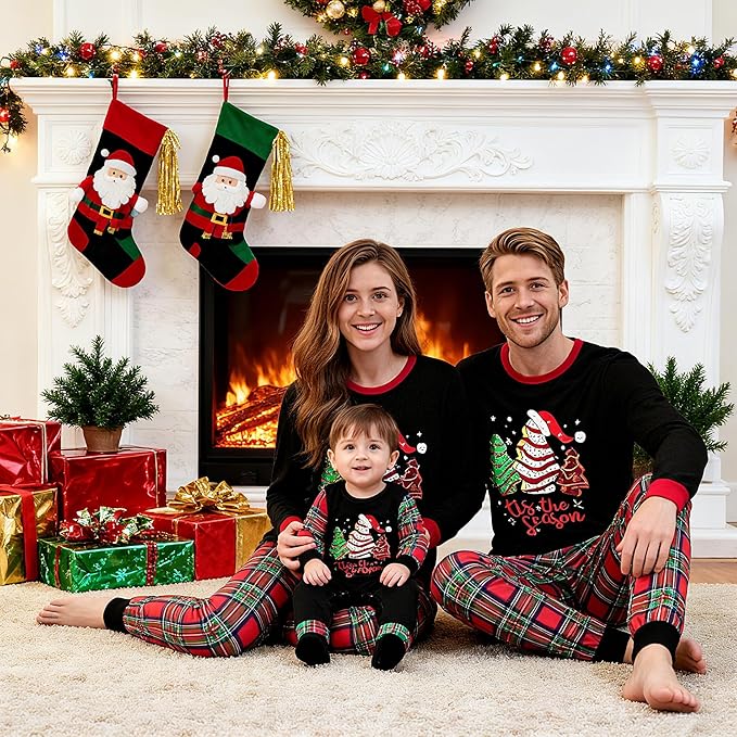 Awoscut Christmas Family Matching Pajamas Christmas Pjs Holiday Nightwear Sleepwear Sets Long Sleeve Pjs