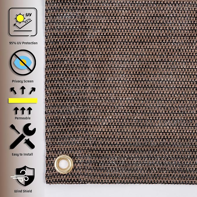 SUNNY GUARD Shade Cloth Custom Size 12x19 FT Sun Shade Screen Fabric Shade Cover Tarp with Grommets for Pergola Backyard Garden, Brown(We Customized)