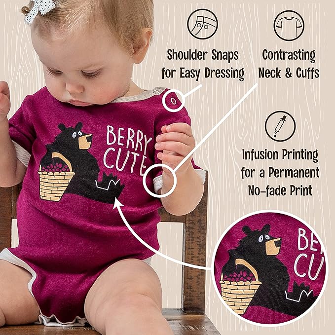 Lazy One Cute Unisex Baby Bodysuit, Cute Animal Designs, 6-18 Months
