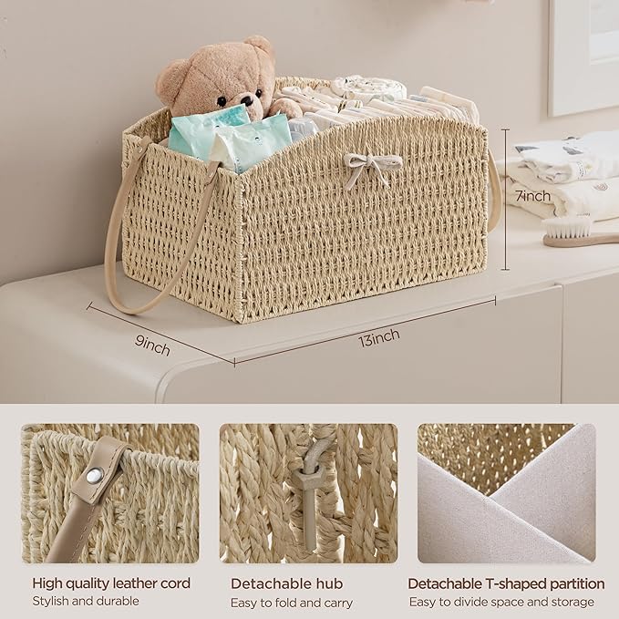 HBlife Diaper Caddy Organizer, Hand-Woven Storage Basket for Diapers & Baby Essentials - Elegant Curved Design, Ideal Gift for Baby Shower & Registry Must-Have