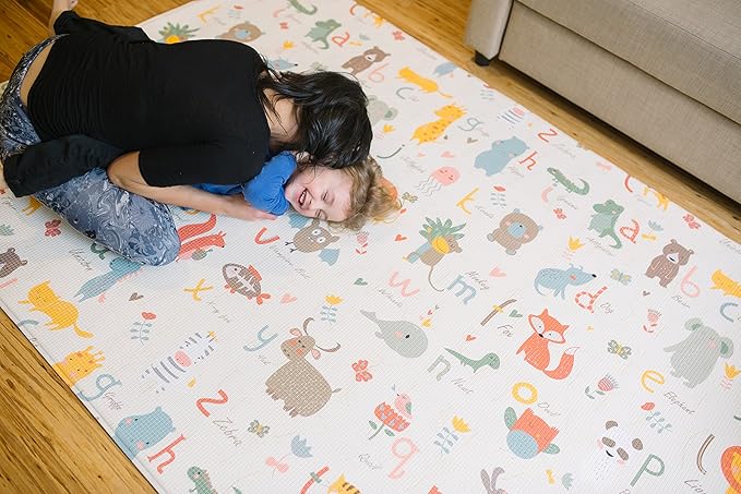 Baby Care Play Mat (Large, Zig Zag - Black) 82'' x 55'' Original One-Piece Reversible Rollable Waterproof Play Mat for Infants, Babies, Toddler, and Kids
