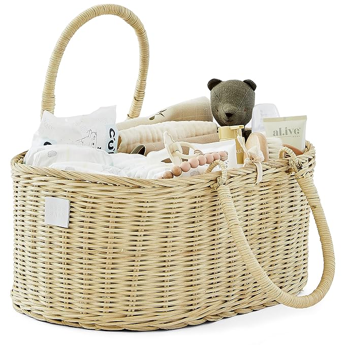 BEBE BASK Premium Baby Diaper Caddy Organizer - Handmade Rattan Basket With Cotton Divider - Award-Winning & Luxury Diaper Caddy Basket - (SAVANNAH)