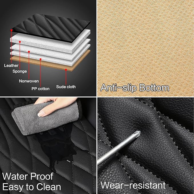 Pariitadin Leather Car Seat Covers Full Set, Waterproof Faux Leather Seat Covers for Cars, Non-Slip Car Interior Covers Universal Fit for Most Cars Sedans Trucks SUVs, Black Line