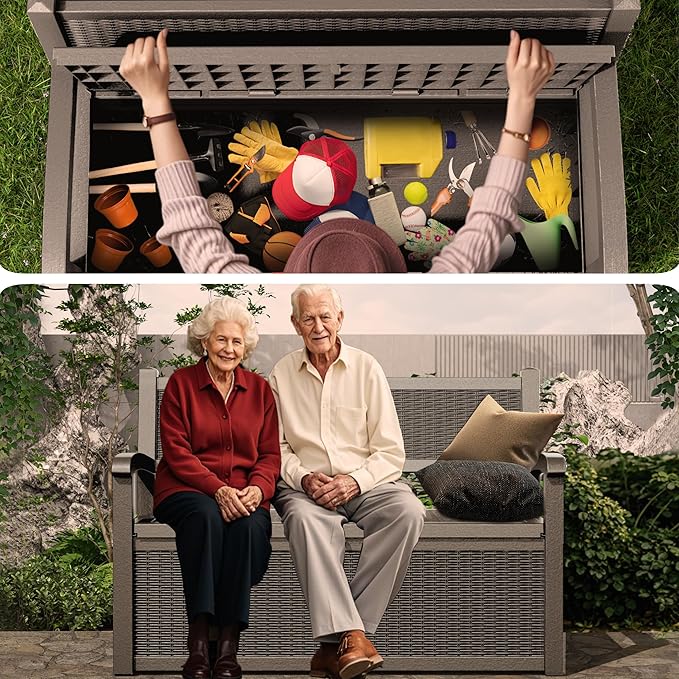 Outdoor Storage Bench - Waterproof Resin Patio Bench with Storage, All-Weather Durable Design for Garden, Deck, or Patio