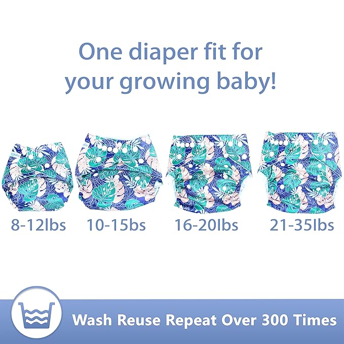 Leekalos Cloth Diapers Reusable for Boys and Girls, Baby Diaper Cloth with Inserts & Wet Bag One Size (Floral)