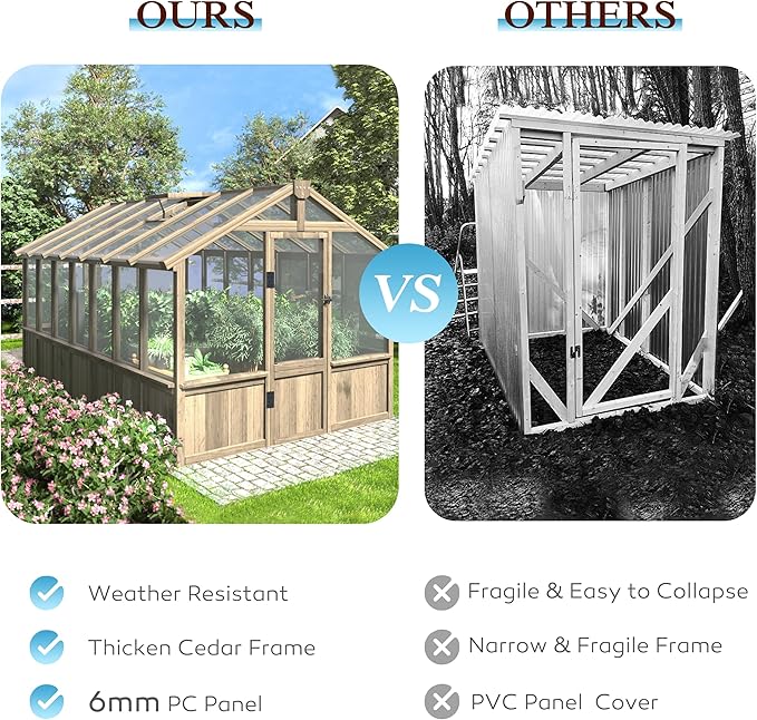 MUPATER 8 x 14FT Walk-in Wooden Greenhouse for Outdoor, Heavy Duty Green House Kit with Ventilated Window & Lockable Door, Greenhouse for Outside Garden, Backyard, Patio, Lawn