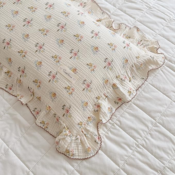 BuLuTu Cotton Muslin Kids Toddler Pillowcase with Cute Azalea Flowers Pattern Super Soft Crib Nursery Pillowcase for Boys,Girls,Bedding Decor Machine Washable, Durable Pillowcase,1 Piece,14"x20"