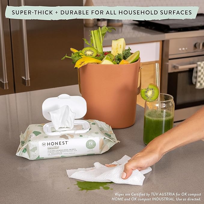 The Honest Company Clean Conscious Multi-Use Wipes Hypoallergenic and Unscented for Sensitive Baby Skin Over 99% Water Compostable Plant Based Baby Wipes Pattern Play 10 Count